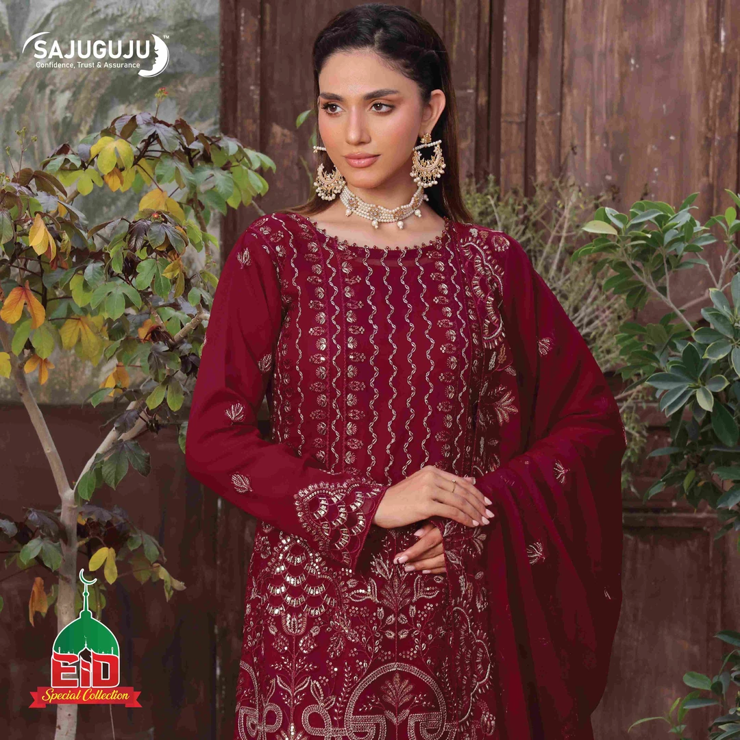 AMSAAL Luxury EMB Chiffon । Meroon