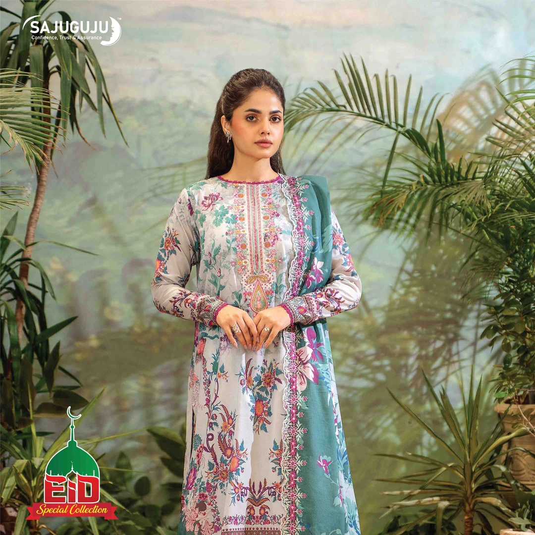 Premium Mahajal Lawn । White Floral