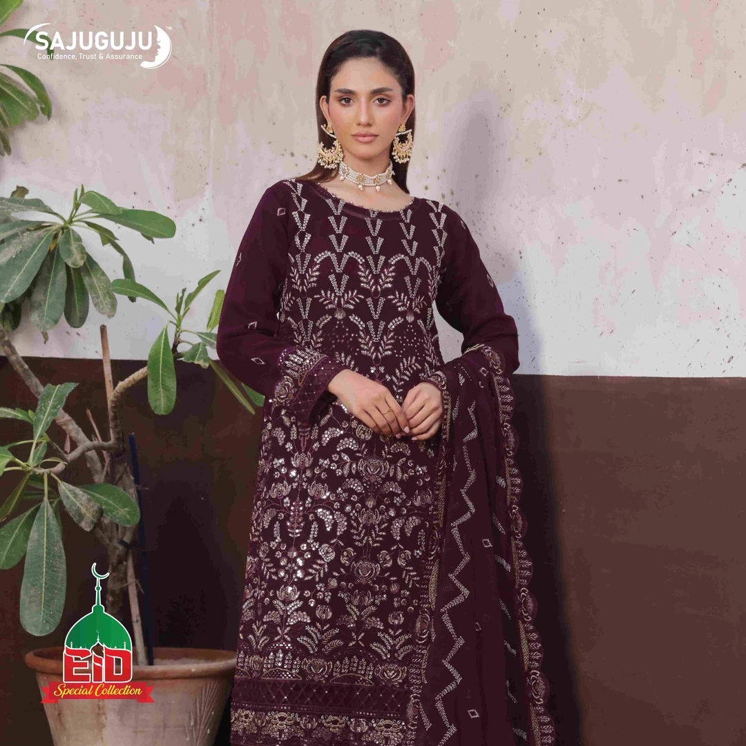 AMSAAL Luxury EMB Chiffon  । Deep Purple