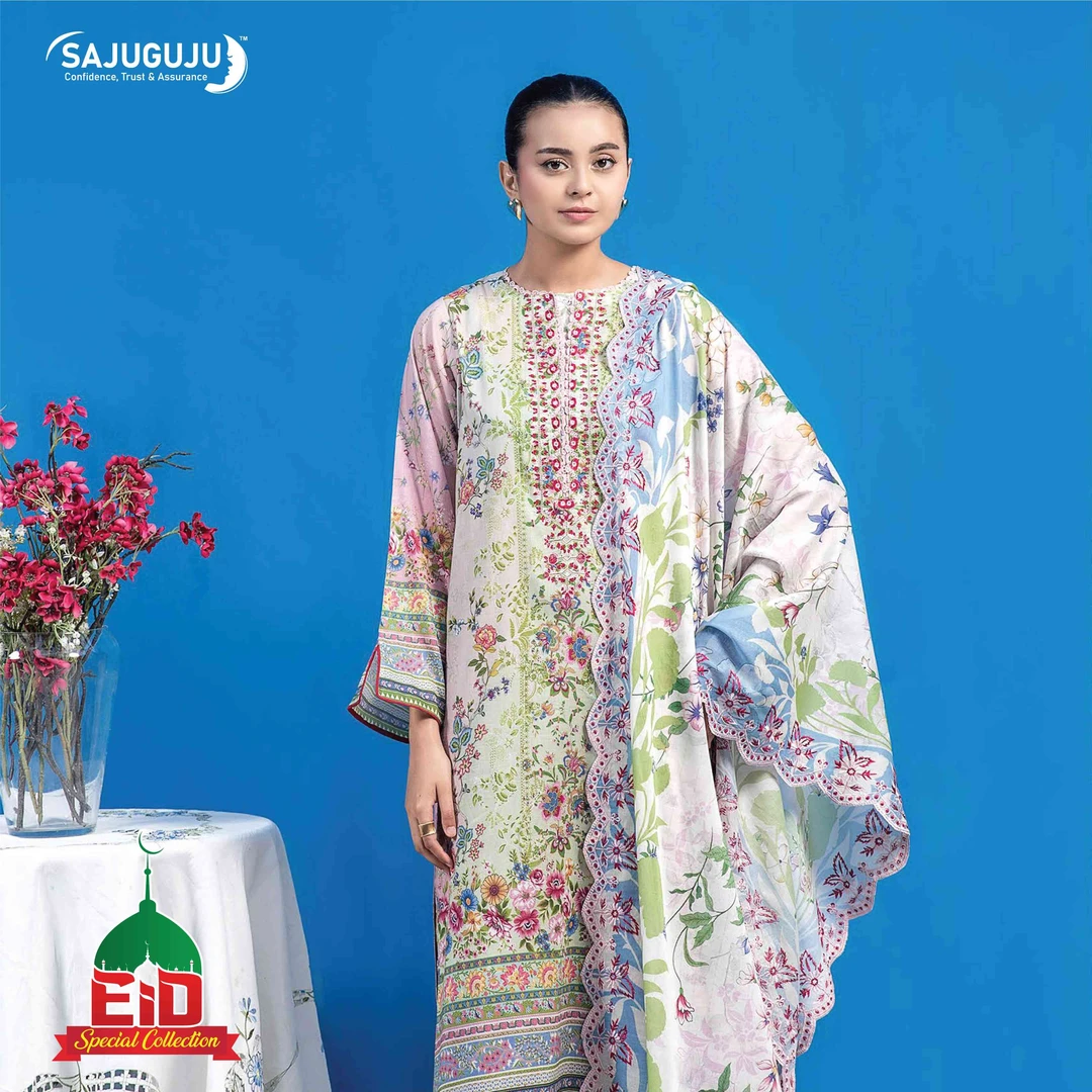 Premium Mahajal Lawn । Cream Pastel Floral