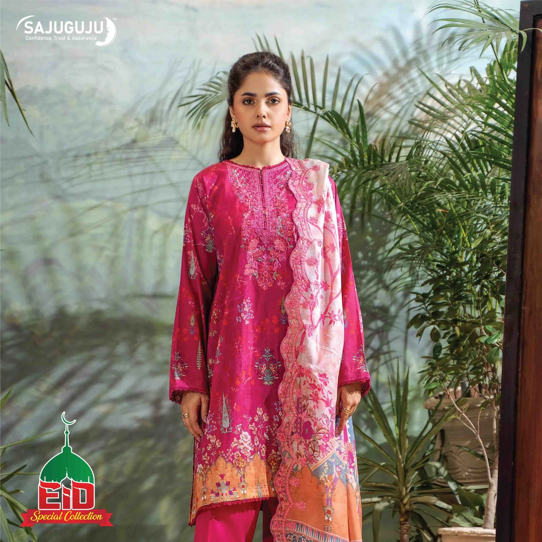 Premium Mahajal Lawn । Bright Magenta