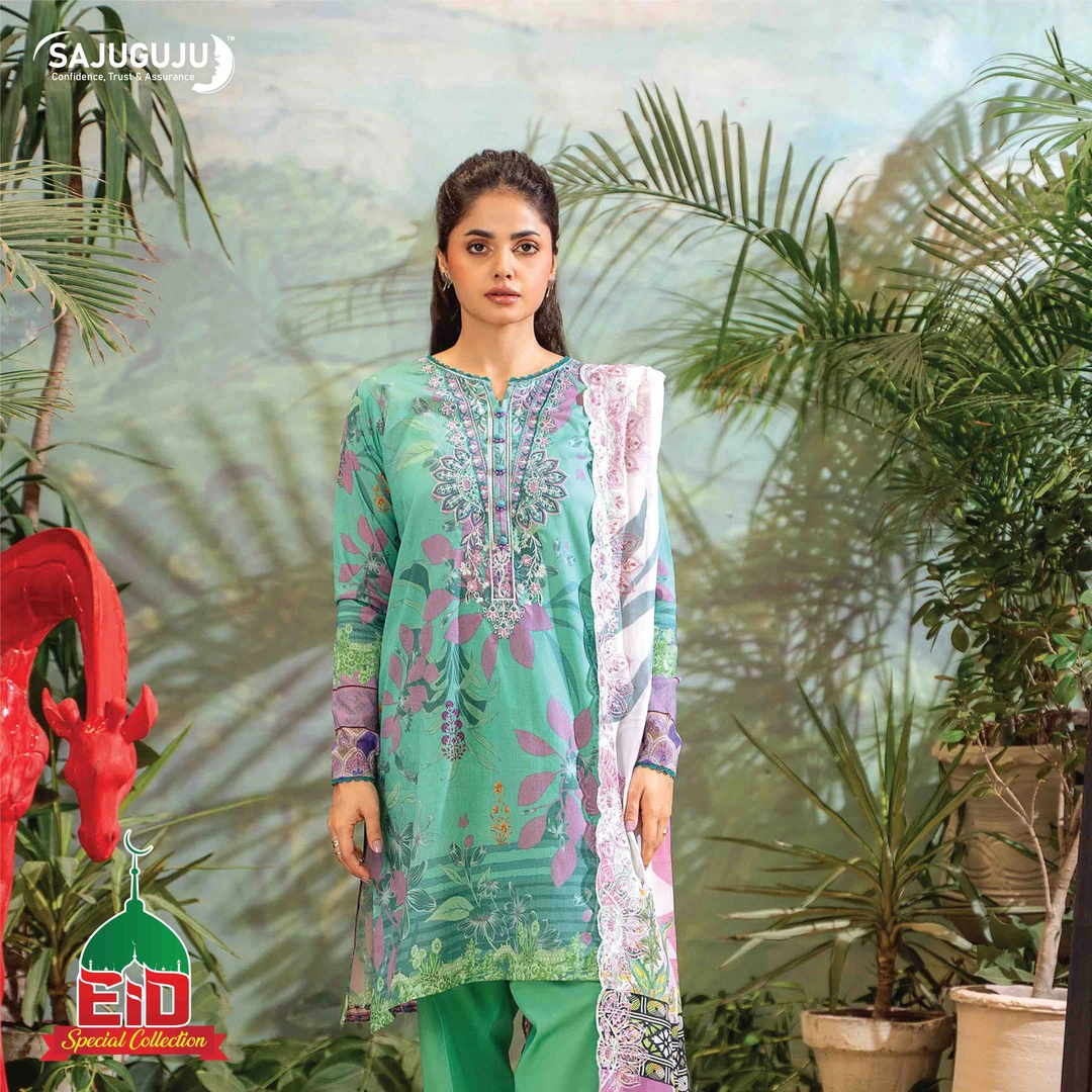 Premium Mahajal Lawn । Sea Green Floral
