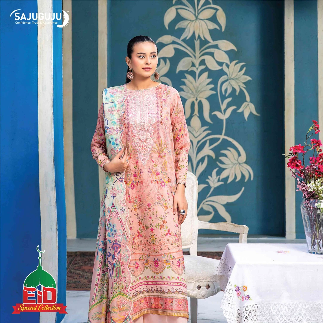 Premium Mahajal Lawn । Peach