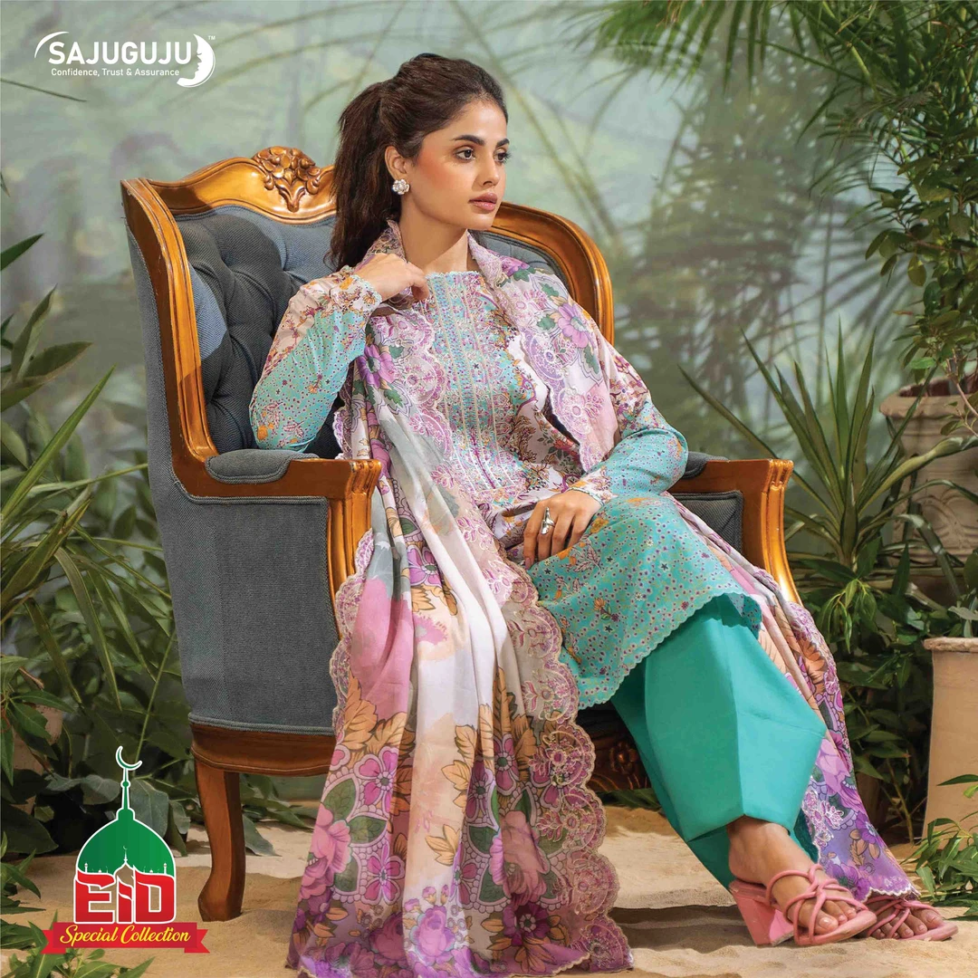 Premium Mahajal Lawn । Light Turquoise
