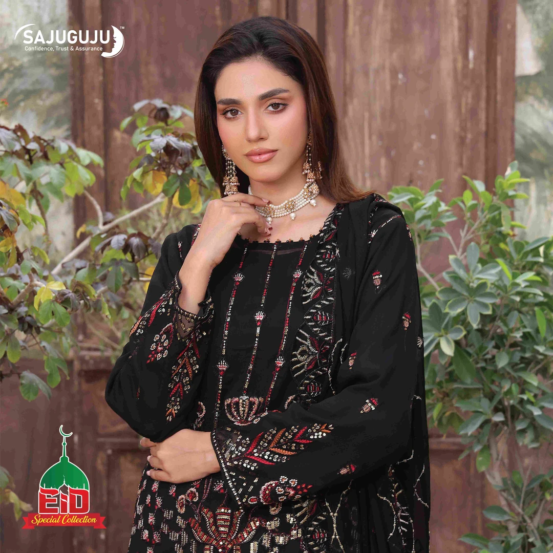 AMSAAL Luxury EMB Chiffon  । Black