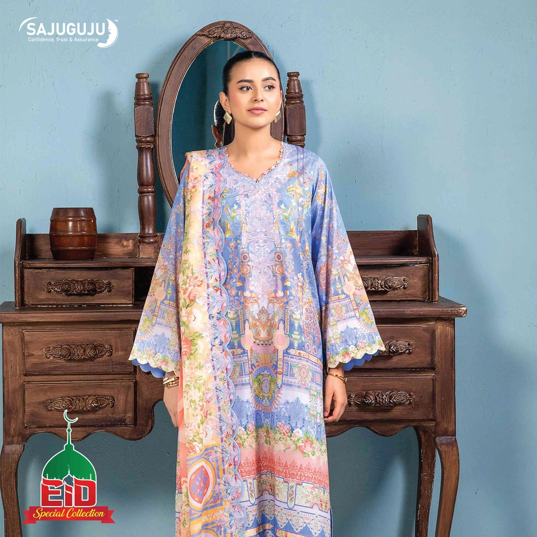 Premium Mahajal Lawn । Periwinkle Blue Floral
