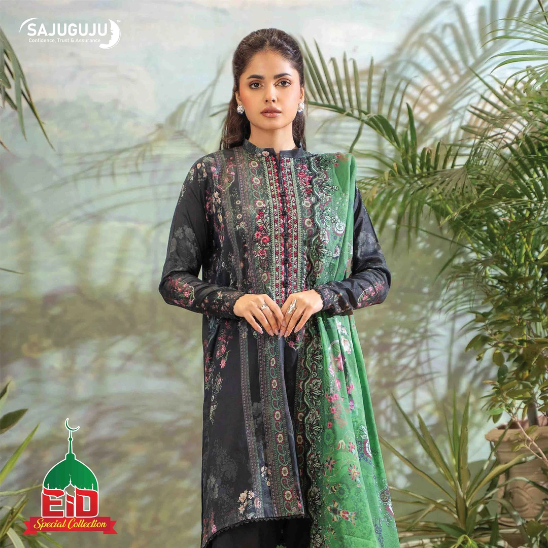 Premium Mahajal Lawn । Dark Grey Floral