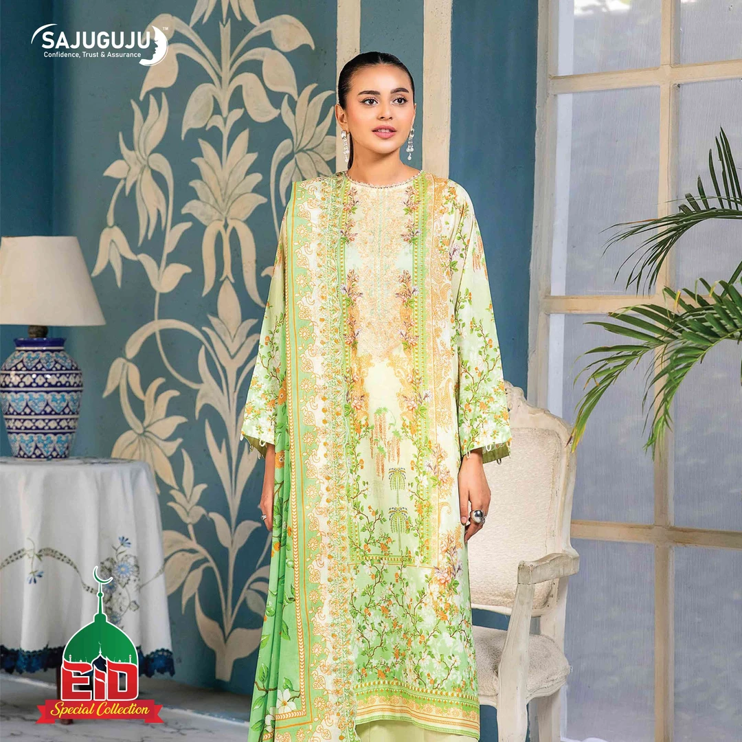 Premium Mahajal Lawn । Mint Green Floral