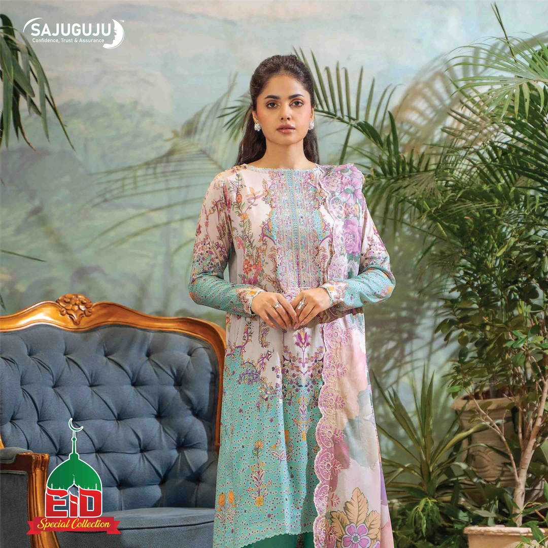 Premium Mahajal Lawn । Pastel Aqua Blue