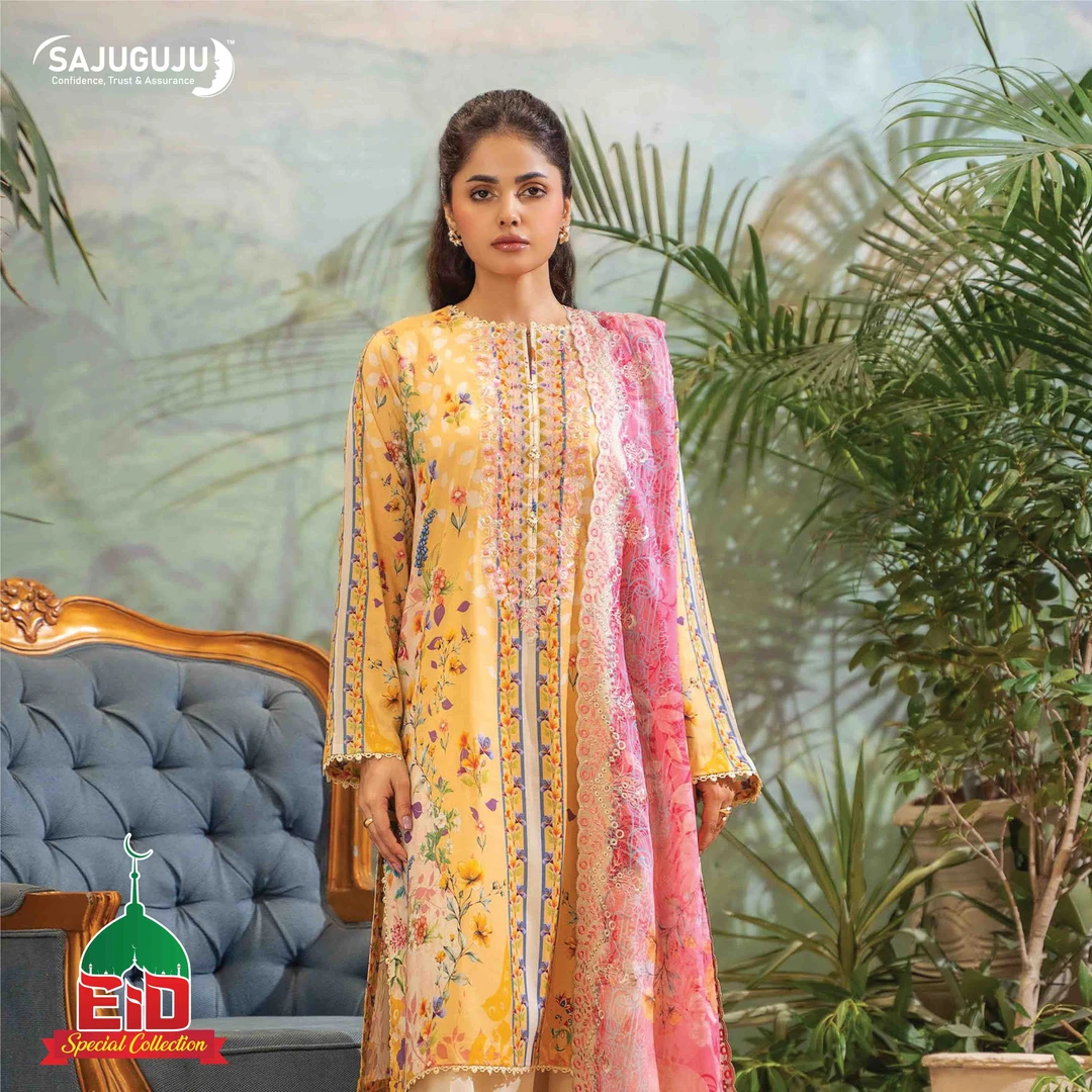 Premium Mahajal Lawn । Bright Yellow Floral