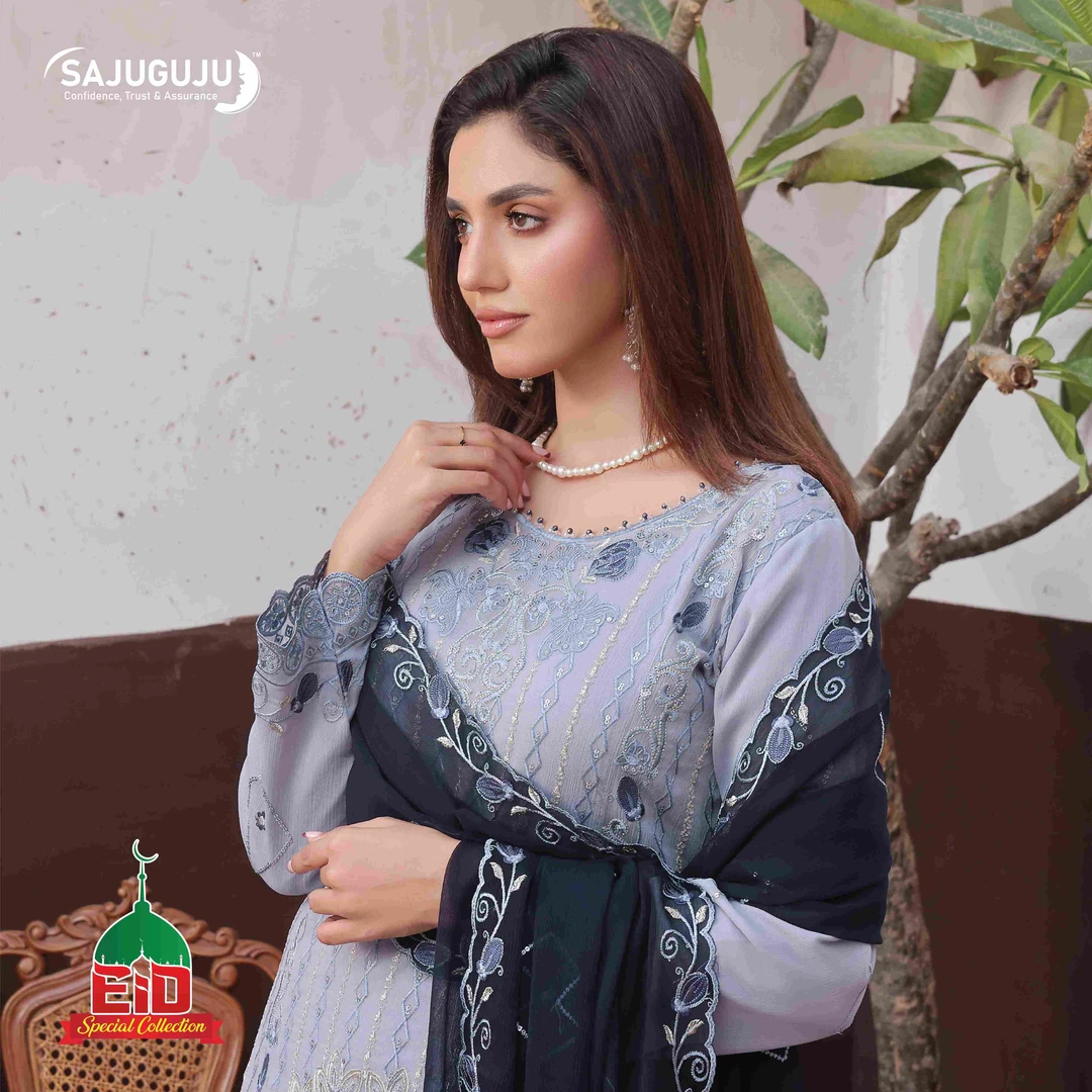 AMSAAL Luxury EMB Chiffon  । Dusty Lavender