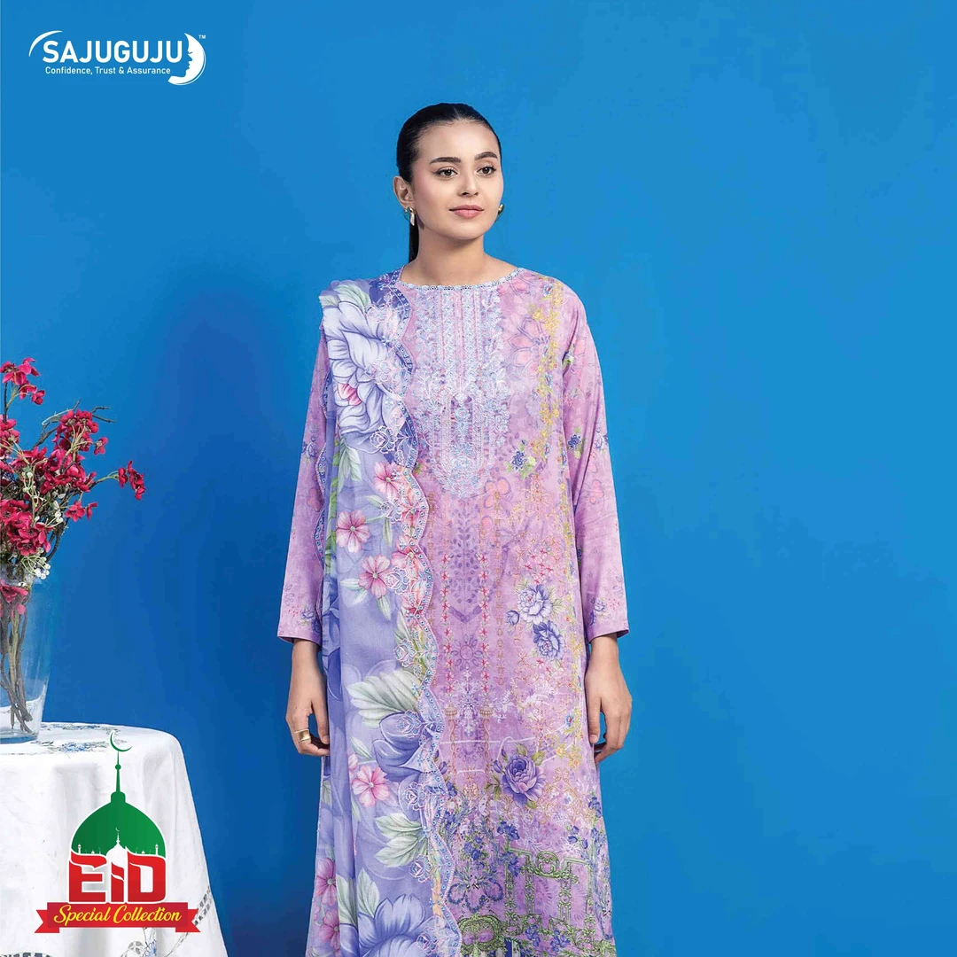 Premium Mahajal Lawn । Light Purple Floral