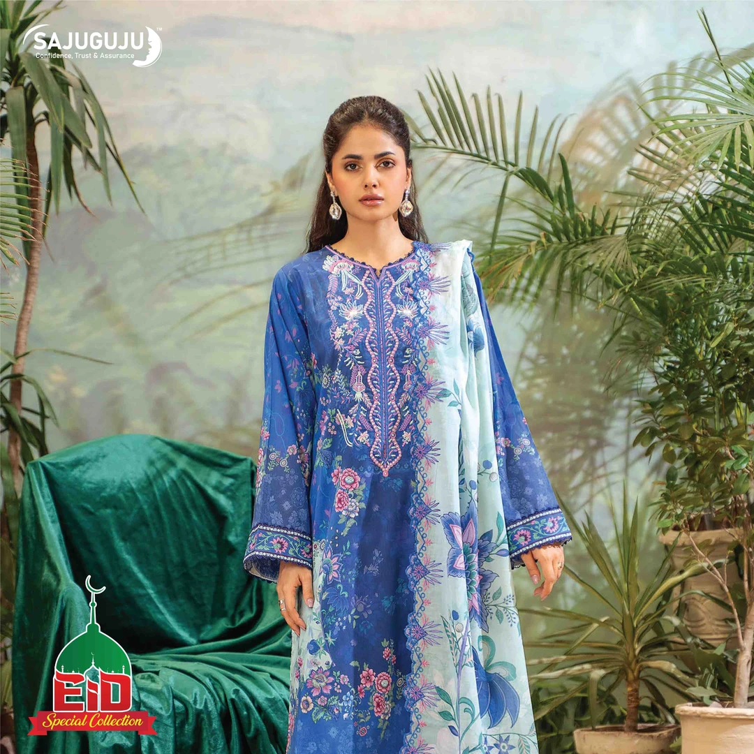 Premium Mahajal Lawn । Blue Floral Print