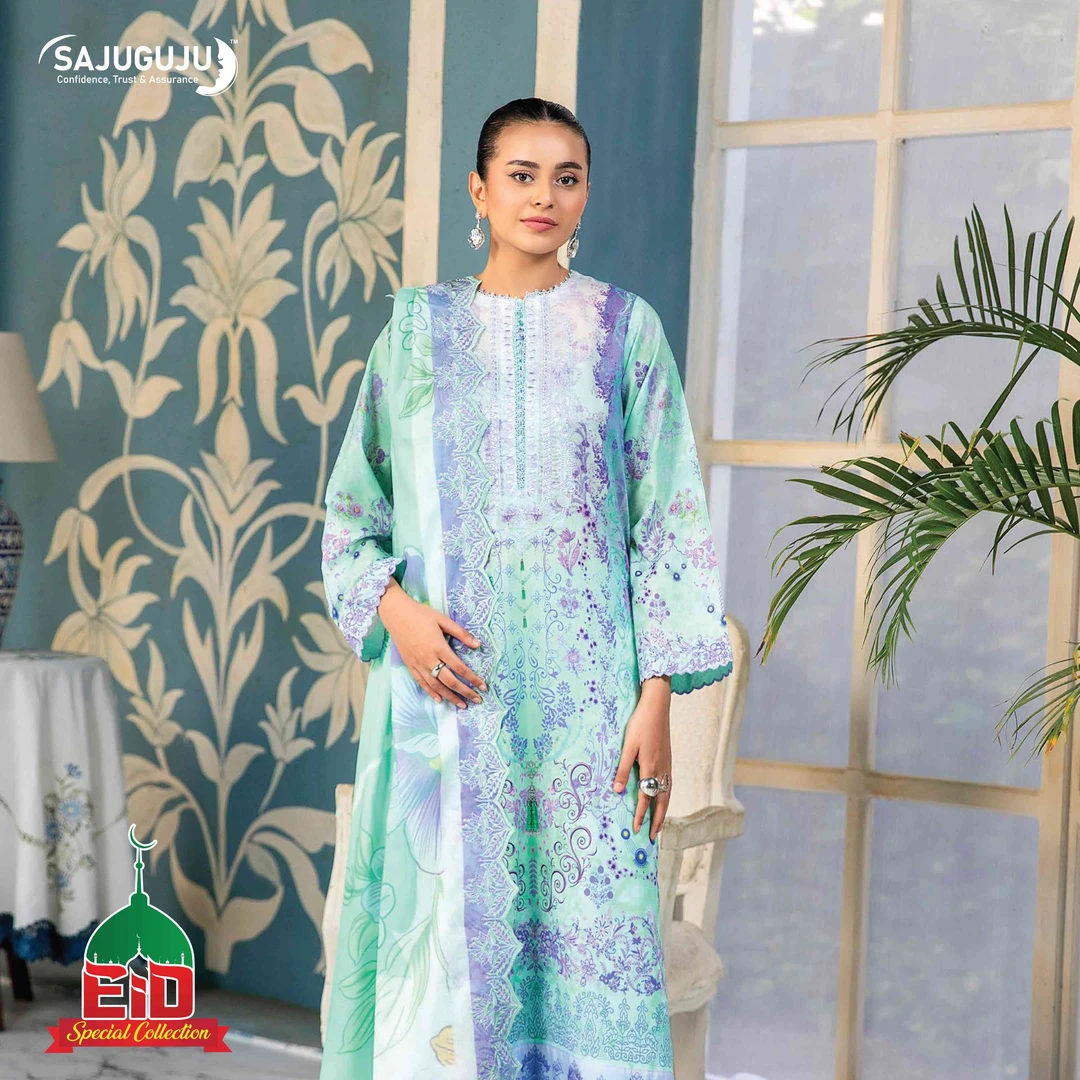 Premium Mahajal Lawn । Aqua Blue Floral