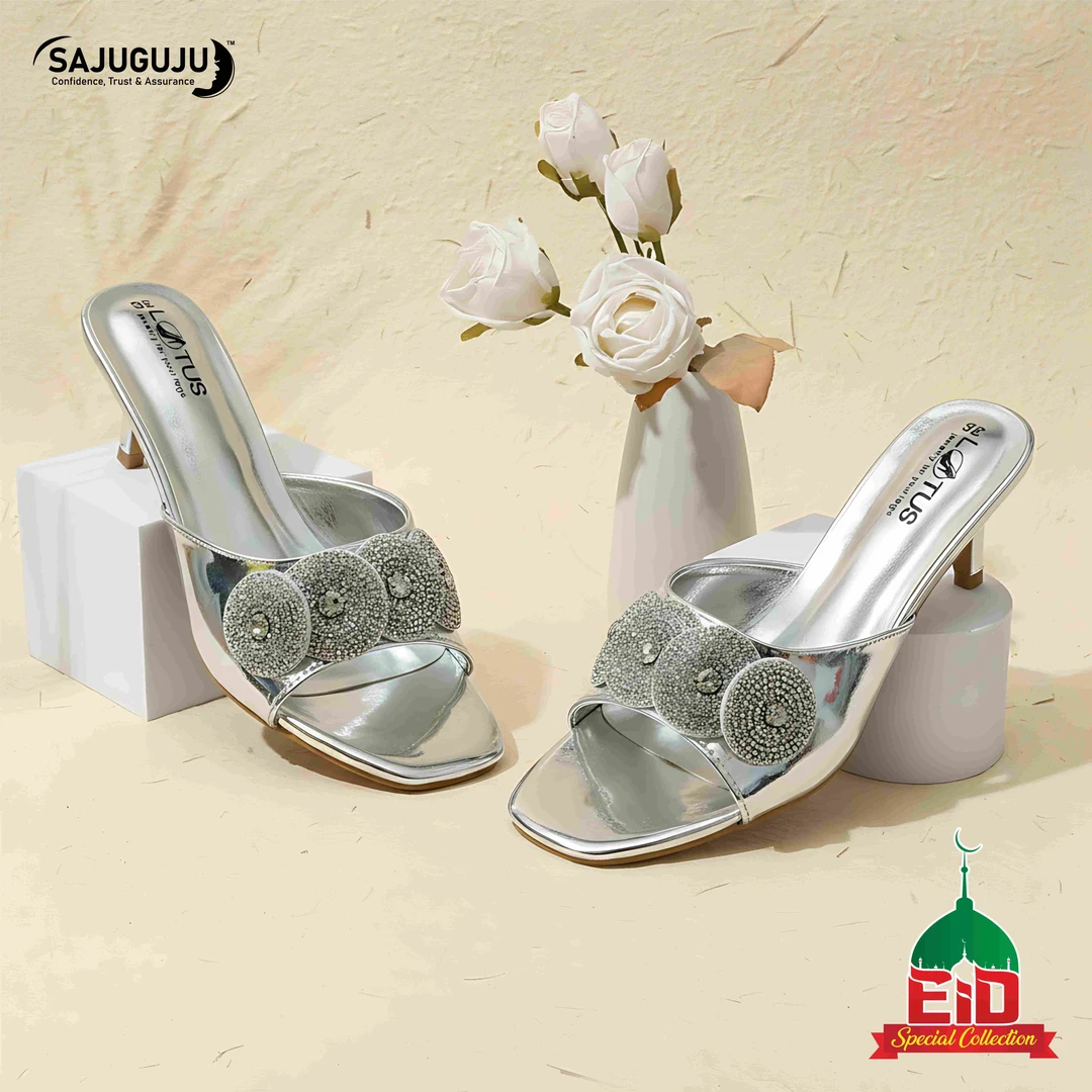 Lotus Silver Crystal Heels । 36-41