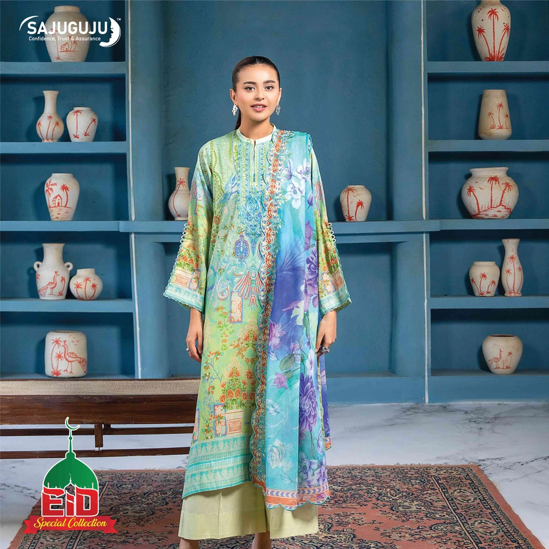 Premium Mahajal Lawn । Lime Green Floral