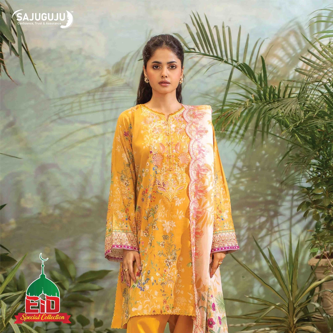 Premium Mahajal Lawn । Mustard Yellow Print