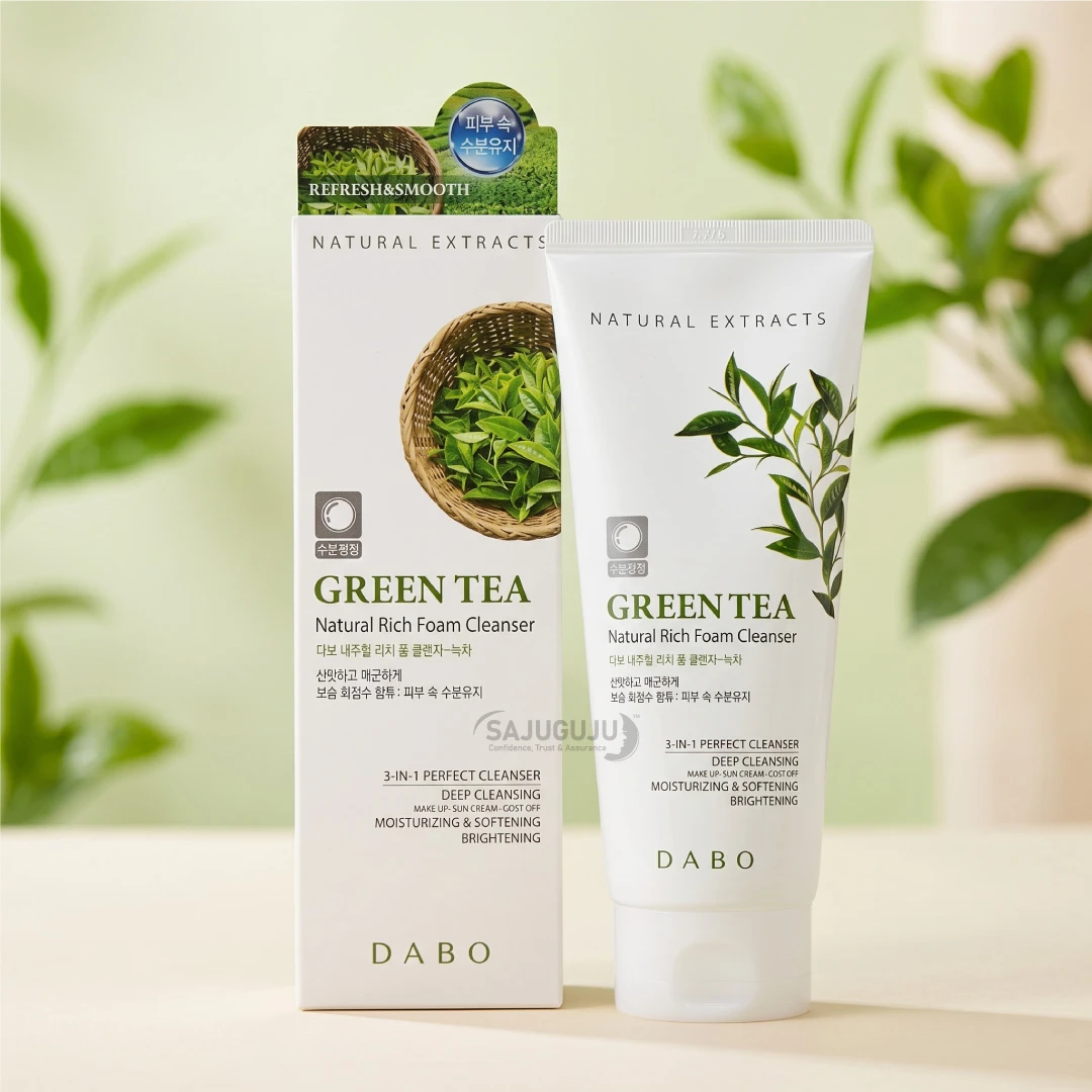 DABO Green Tea Natural Rich Foam Cleanser - ৩-ইন-১ পারফেক্ট ডিপ ক্লিনিং, ময়েশ্চারাইজিং এবং ব্রাইটেনিং কোরিয়ান ফেসওয়াশ