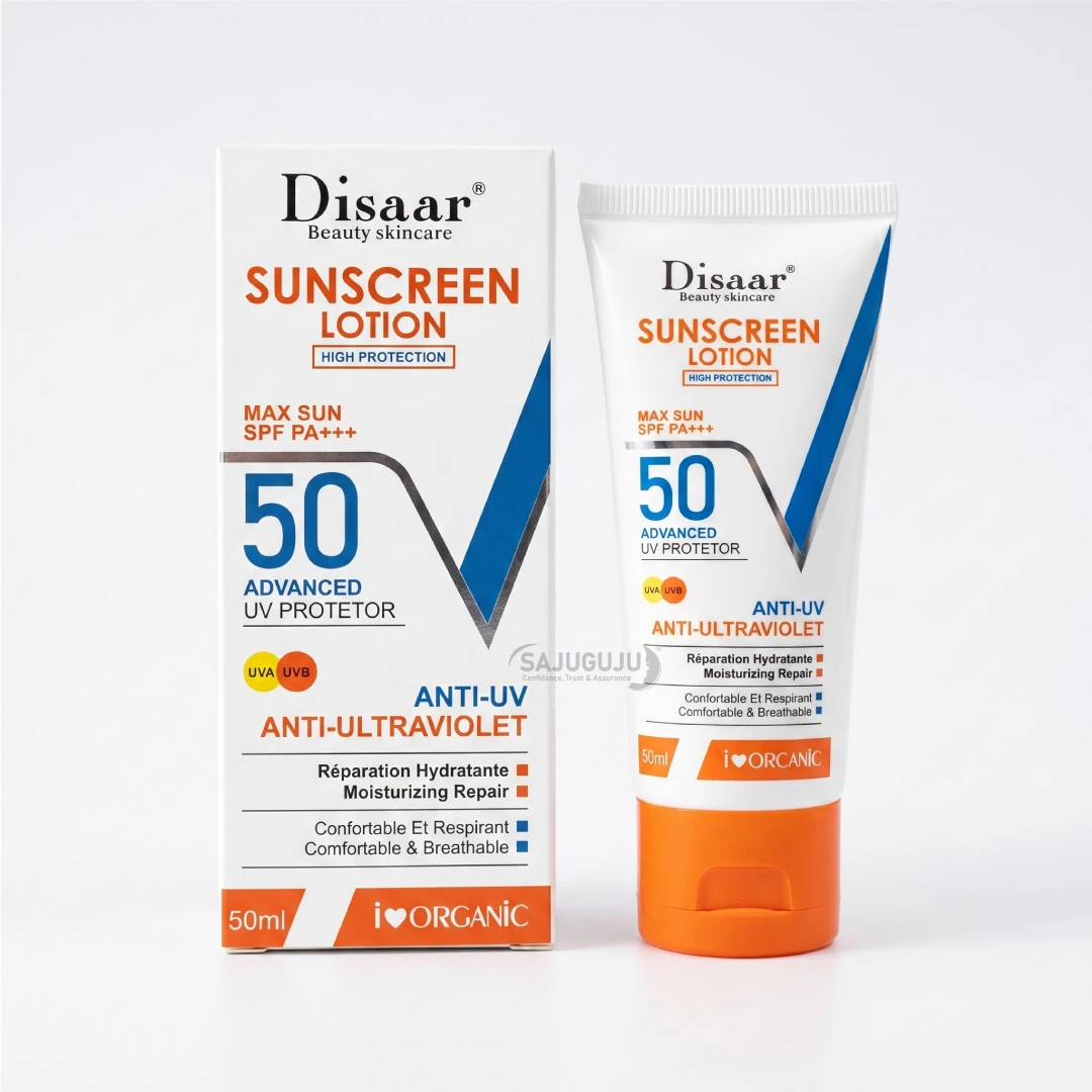 Disaar Beauty Skincare Sunscreen Lotion SPF 50 - ক্ষতিকর রোদ থেকে ত্বককে বাঁচাতে অ্যাডভান্সড ইউভি প্রোটেক্টর ও ময়েশ্চারাইজিং রিপেয়ার সানস্ক্রিন (50ml)