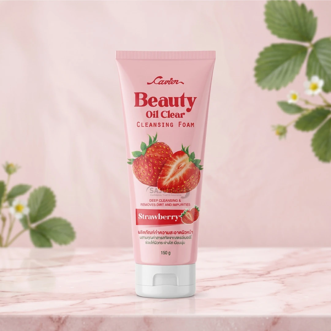 Cavier Beauty Oil Clear Cleansing Foam (Strawberry) - ডীপ ক্লিনিং, অতিরিক্ত তেল নিয়ন্ত্রণ এবং ইনস্ট্যান্ট হোয়াইটেনিং ফেসওয়াশ