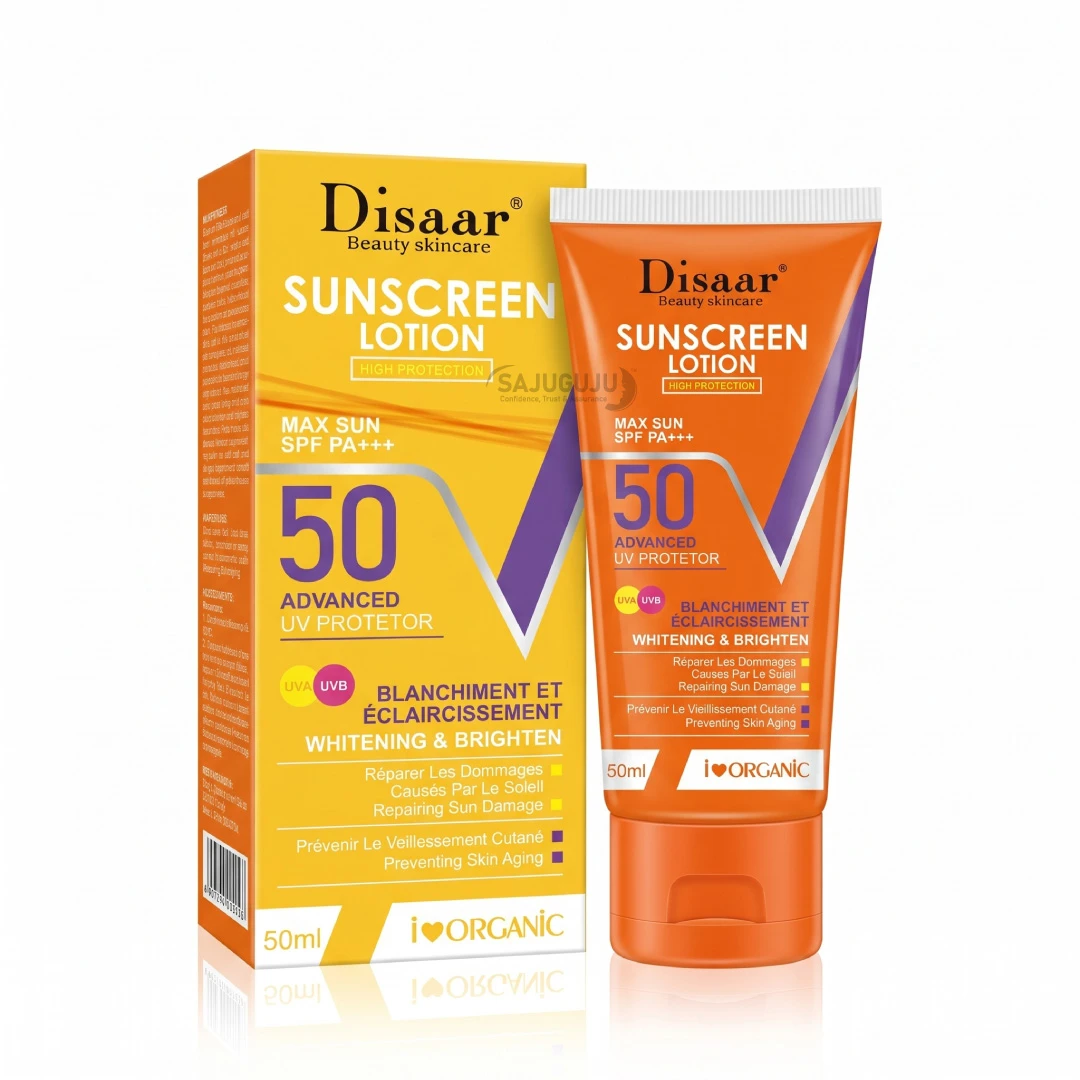 Disaar Beauty Skincare Sunscreen Lotion SPF 50 - রোদ থেকে ত্বক রক্ষা, সান ড্যামেজ মেরামত ও স্কিন ব্রাইটেনিং মাল্টি-অ্যাকশন সানস্ক্রিন