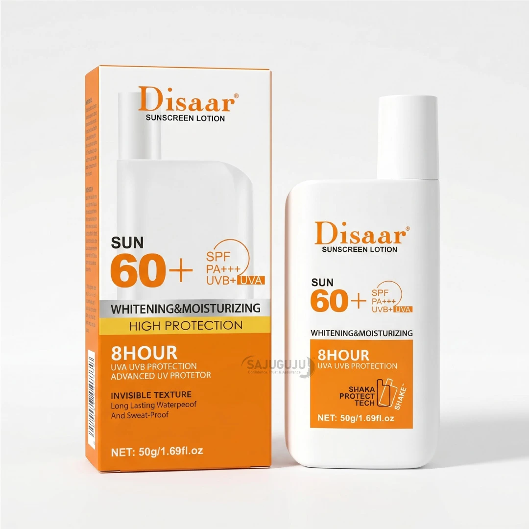 Disaar Sunscreen Lotion SPF 60+ Whitening & Moisturizing - ৮ ঘণ্টা ইউভি সুরক্ষা, ব্রাইটেনিং ও ওয়াটারপ্রুফ ইনভিসিবল টেক্সচার সানস্ক্রিন (50g)