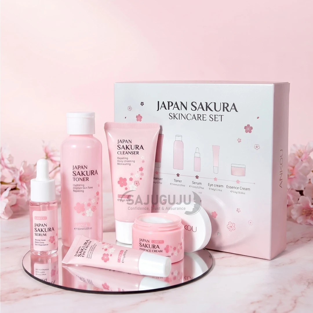 LAIKOU Japan Sakura Skincare Set - ৫টি প্রিমিয়াম প্রোডাক্টের পূর্ণাঙ্গ ব্রাইটেনিং ও গ্লাস স্কিন কিট