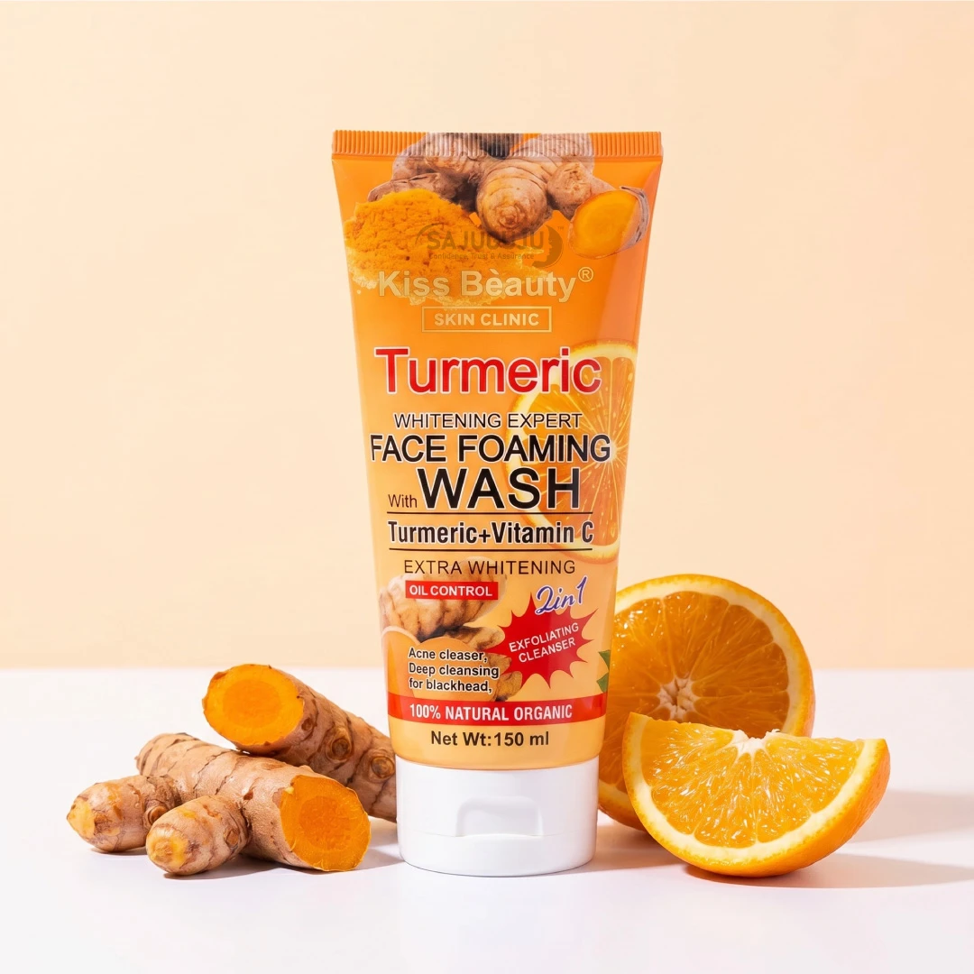 Kiss Beauty Turmeric Face Foaming Wash - এক্সট্রা হোয়াইটেনিং, ডিপ ক্লিনিং এবং ব্রণ প্রতিরোধী ১০০% ন্যাচারাল অর্গানিক ফেসওয়াশ