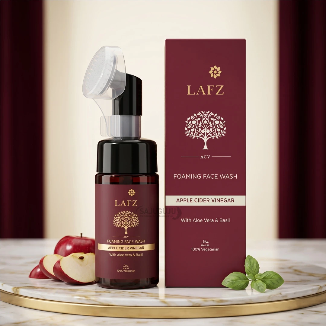 LAFZ Apple Cider Vinegar Foaming Face Wash - ডিপ ক্লিঞ্জিং ও গ্লোয়িং ত্বকের জন্য বিল্ট-ইন ব্রাশযুক্ত হালাল ফেসওয়াশ (With Aloe Vera & Basil)
