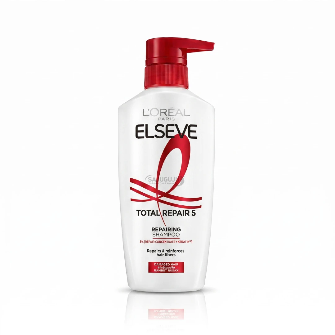 L'Oréal Paris Elseve Total Repair 5 Repairing Shampoo - ৩% রিপেয়ার কনসেনট্রেট ও কেরাটিন এক্সএস সমৃদ্ধ ড্যামেজ চুল পুনর্গঠনের স্পেশাল পাম্প শ্যাম্পু