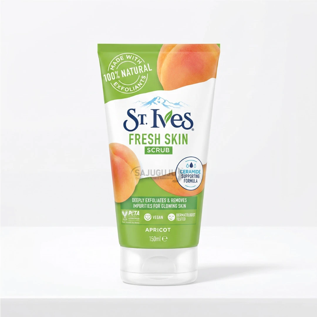 St. Ives Fresh Skin Apricot Scrub - ত্বকের গভীর থেকে ময়লা ও মরা কোষ দূর করে গ্লোয়িং স্কিন পাওয়ার প্রাকৃতিক স্ক্রাব (150ml)