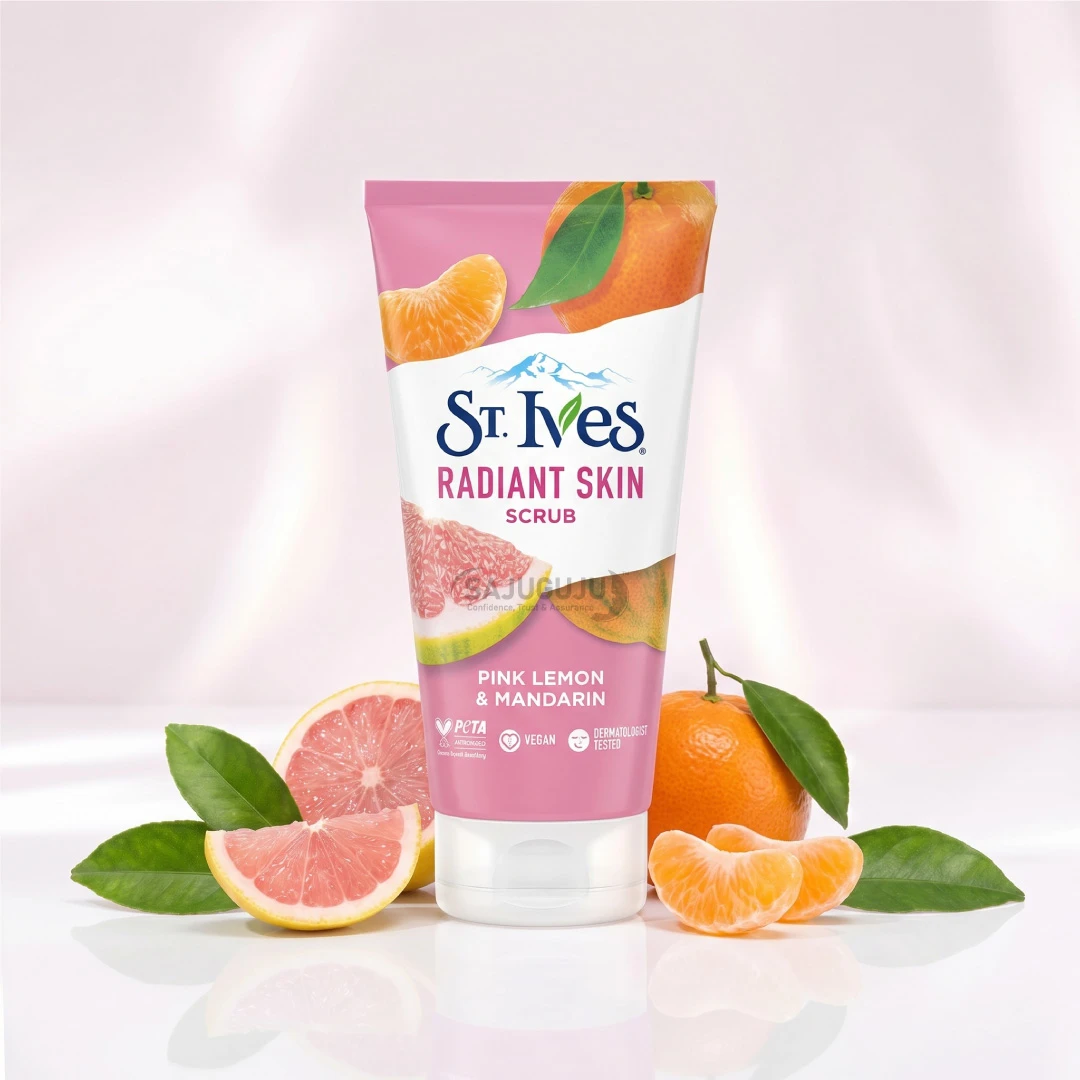 St. Ives Radiant Skin Scrub Pink Lemon & Mandarin - ত্বকের মরা কোষ দূর করে প্রাকৃতিক উজ্জ্বলতা বৃদ্ধির জাদুকরী স্ক্রাব
